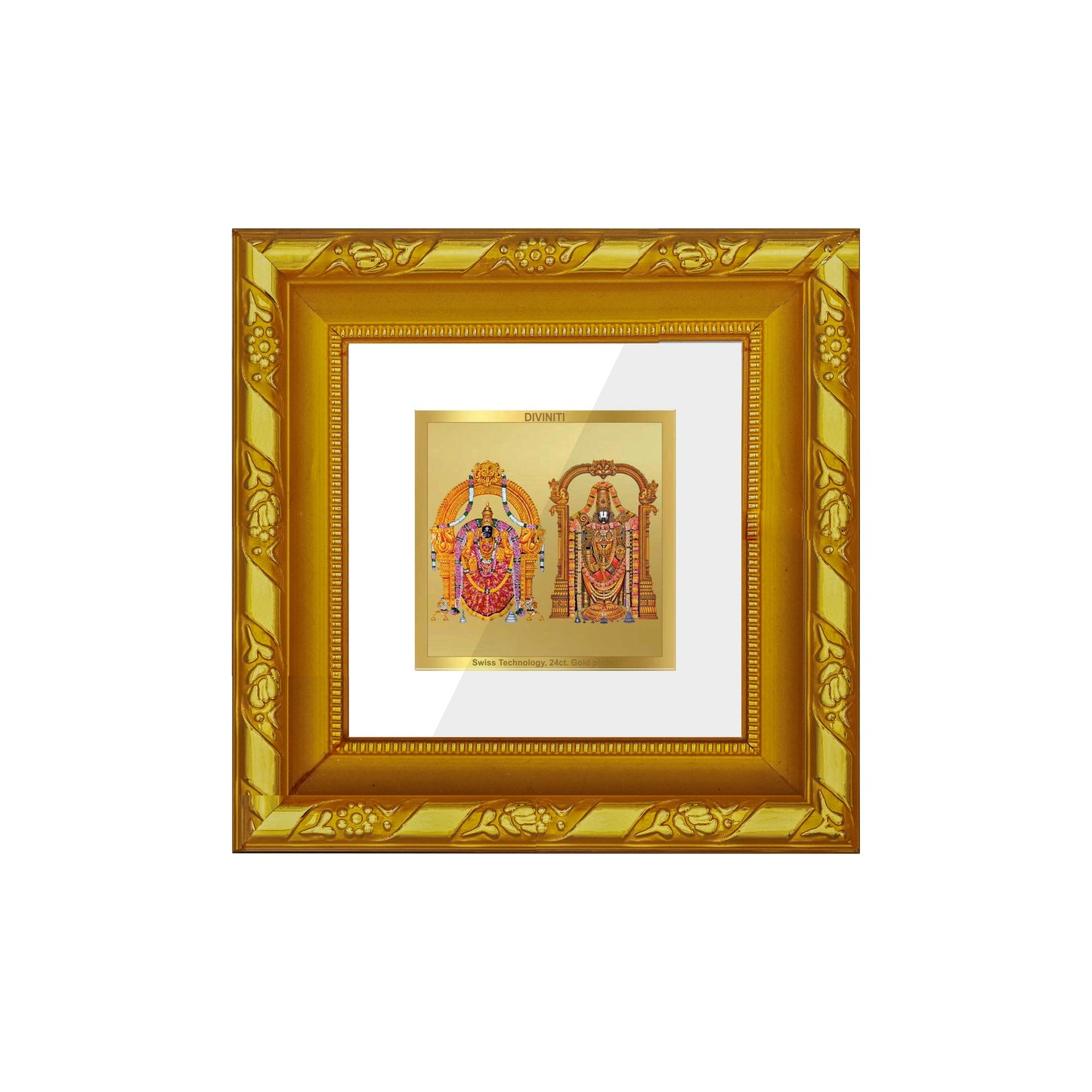 DIVINITI 24K Gold Plated Padmavathi Balaji Photo Frame For Home Decor, Festive Gift, Puja (10.8 X 10.8 CM)