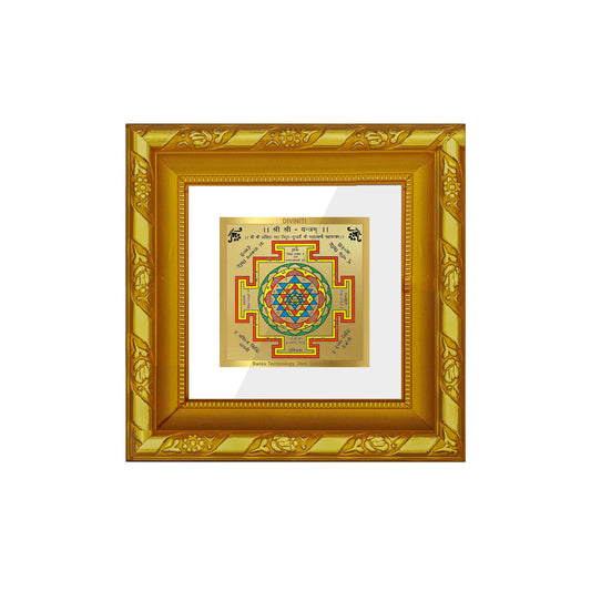 DIVINITI 24K Gold Plated Shree Yantra Photo Frame For Home Decor, Table Decor, Gift (10.8 X 10.8 CM)