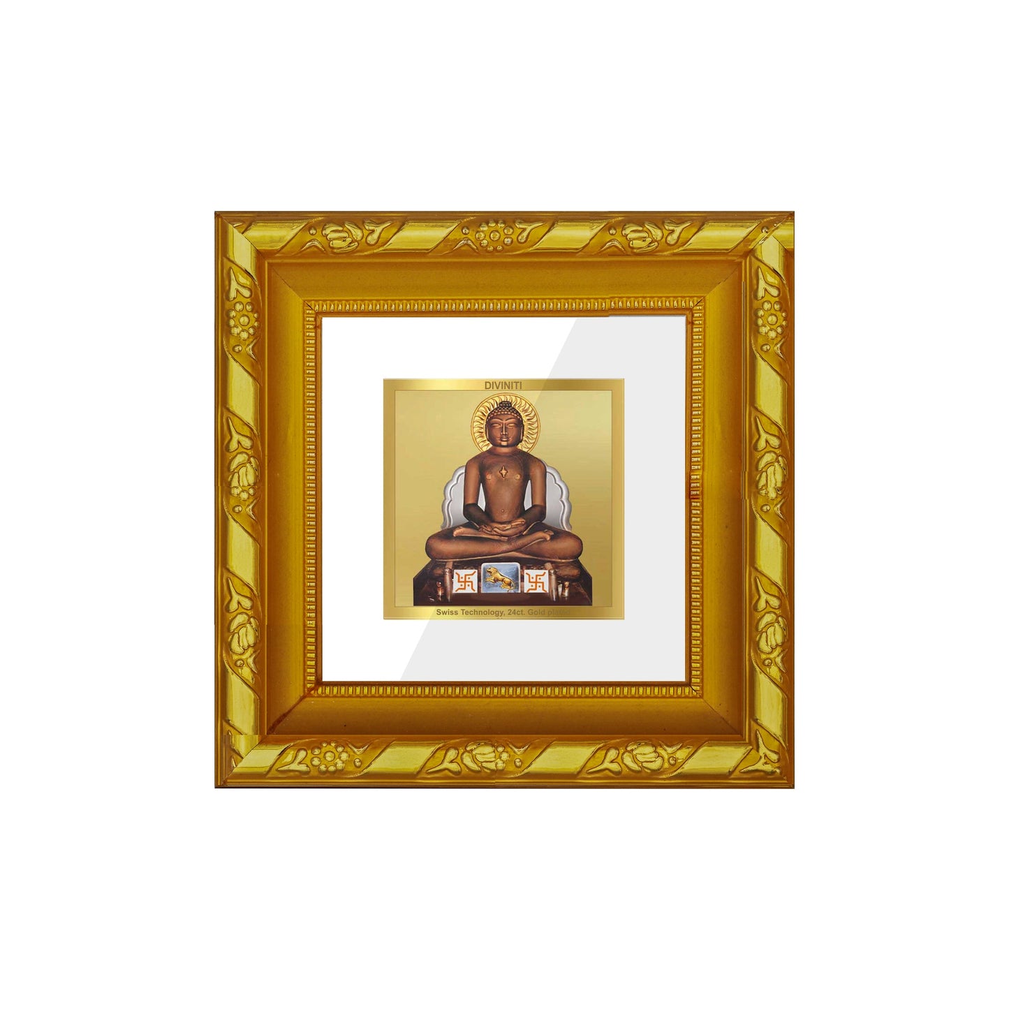 DIVINITI 24K Gold Plated Mahavira Photo Frame For Home Decor Showpiece, Prayer, Gift (10.8 X 10.8 CM)