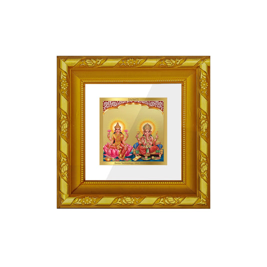 DIVINITI 24K Gold Plated Lakshmi Ganesha Photo Frame For Home Decor, Diwali Puja, Wealth (10.8 X 10.8 CM)