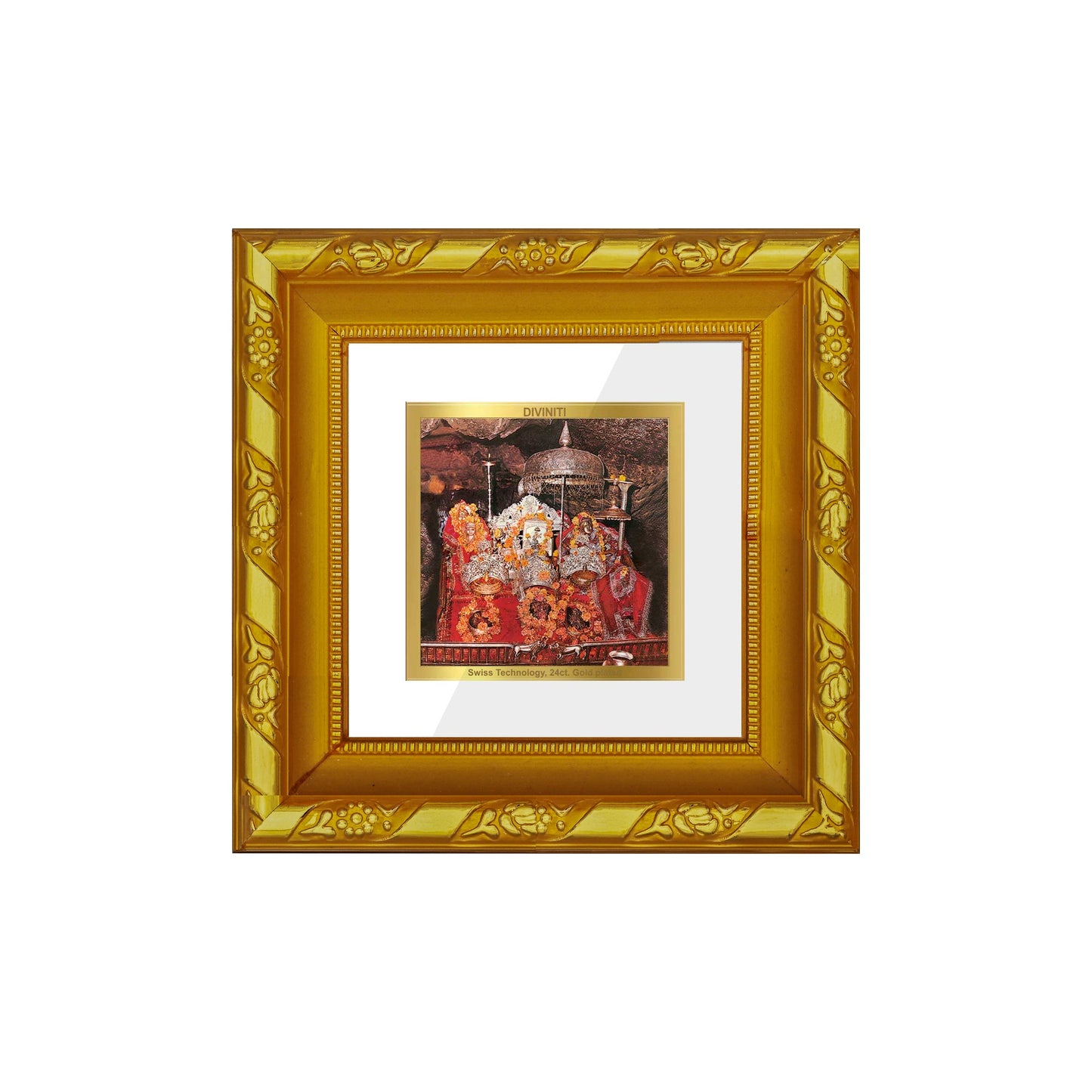 DIVINITI 24K Gold Plated Mata Ka Darbar Photo Frame For Home Decor, Navratri Puja (10.8 X 10.8 CM)