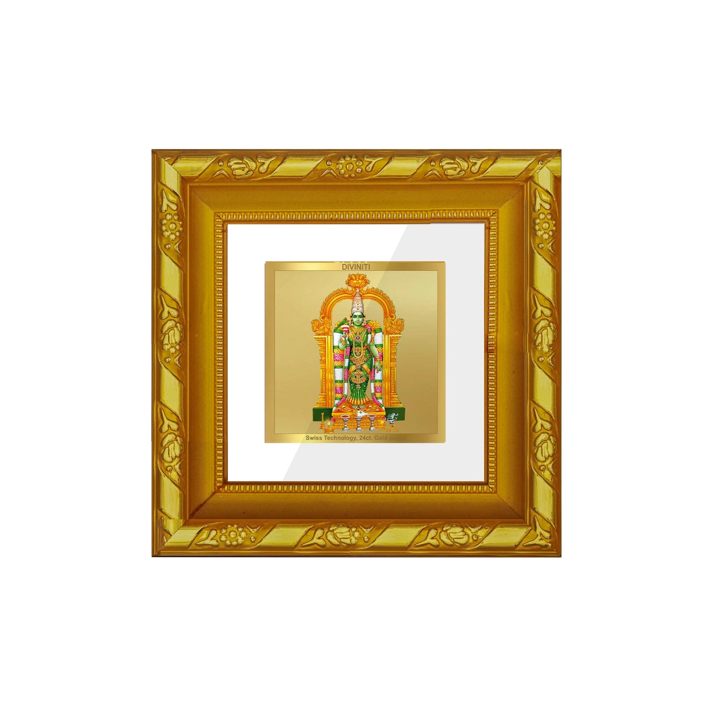 DIVINITI 24K Gold Plated Goddess Meenakshi Photo Frame For Home Decor, Worship, Gift (10.8 X 10.8 CM)