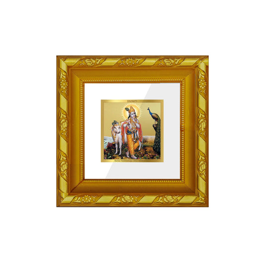 DIVINITI 24K Gold Plated Krishna Ji Photo Frame For Home Decor, Living Room, Puja, Gift (10.8 X 10.8 CM)