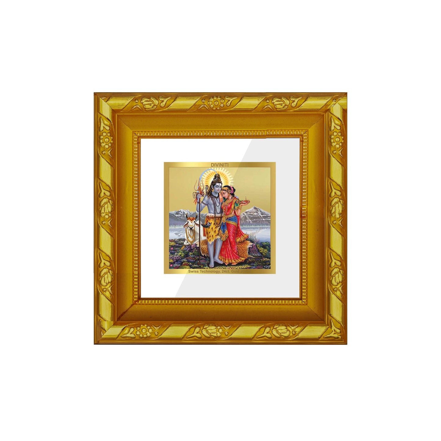 DIVINITI 24K Gold Plated Shiva Parvati Photo Frame For Home Decor, Puja, Luxury Gifting (10.8 X 10.8 CM)