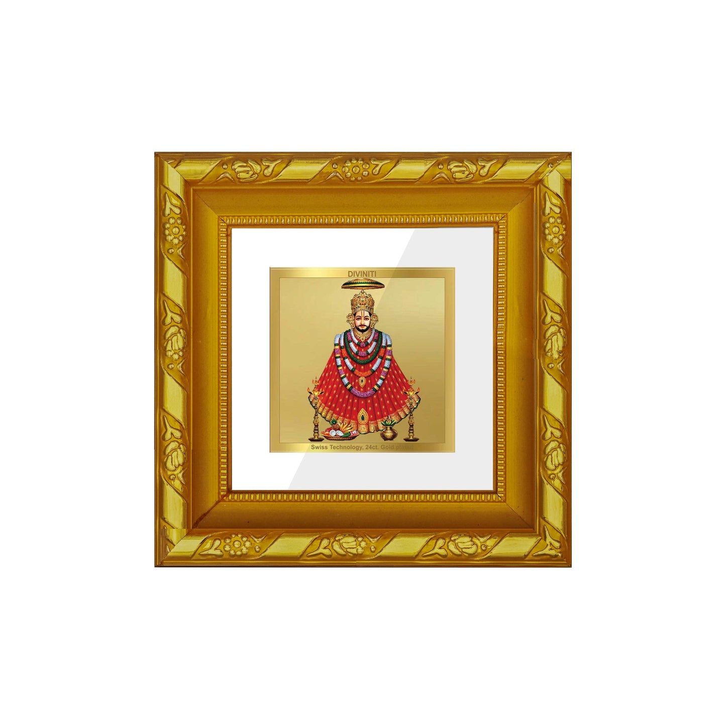 DIVINITI 24K Gold Plated Khatu Shyam Photo Frame For Home Decor, Office, Puja, Gift (10.8 X 10.8 CM)