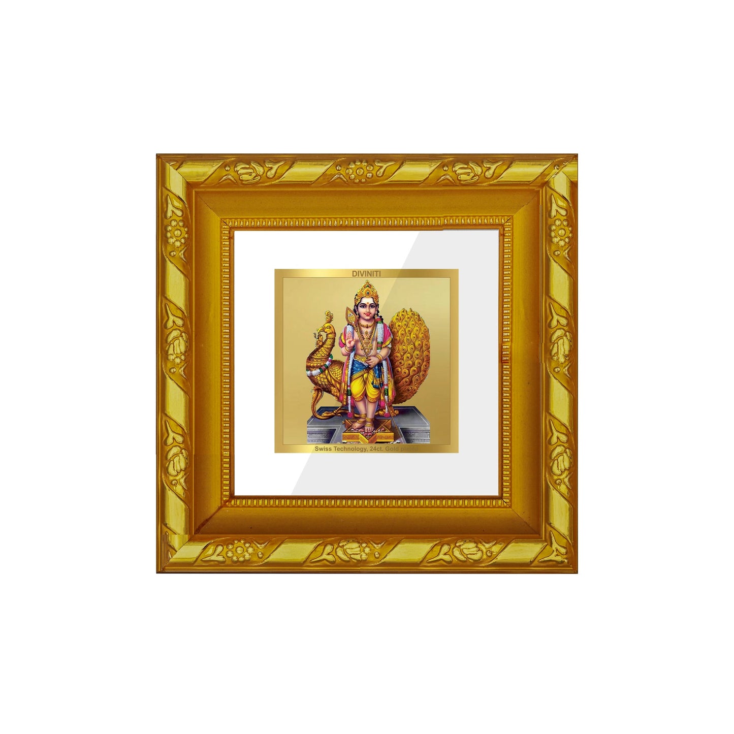 DIVINITI 24K Gold Plated Karthikey Photo Frame For Home Decor Showpiece, Prayer, Gift (10.8 X 10.8 CM)