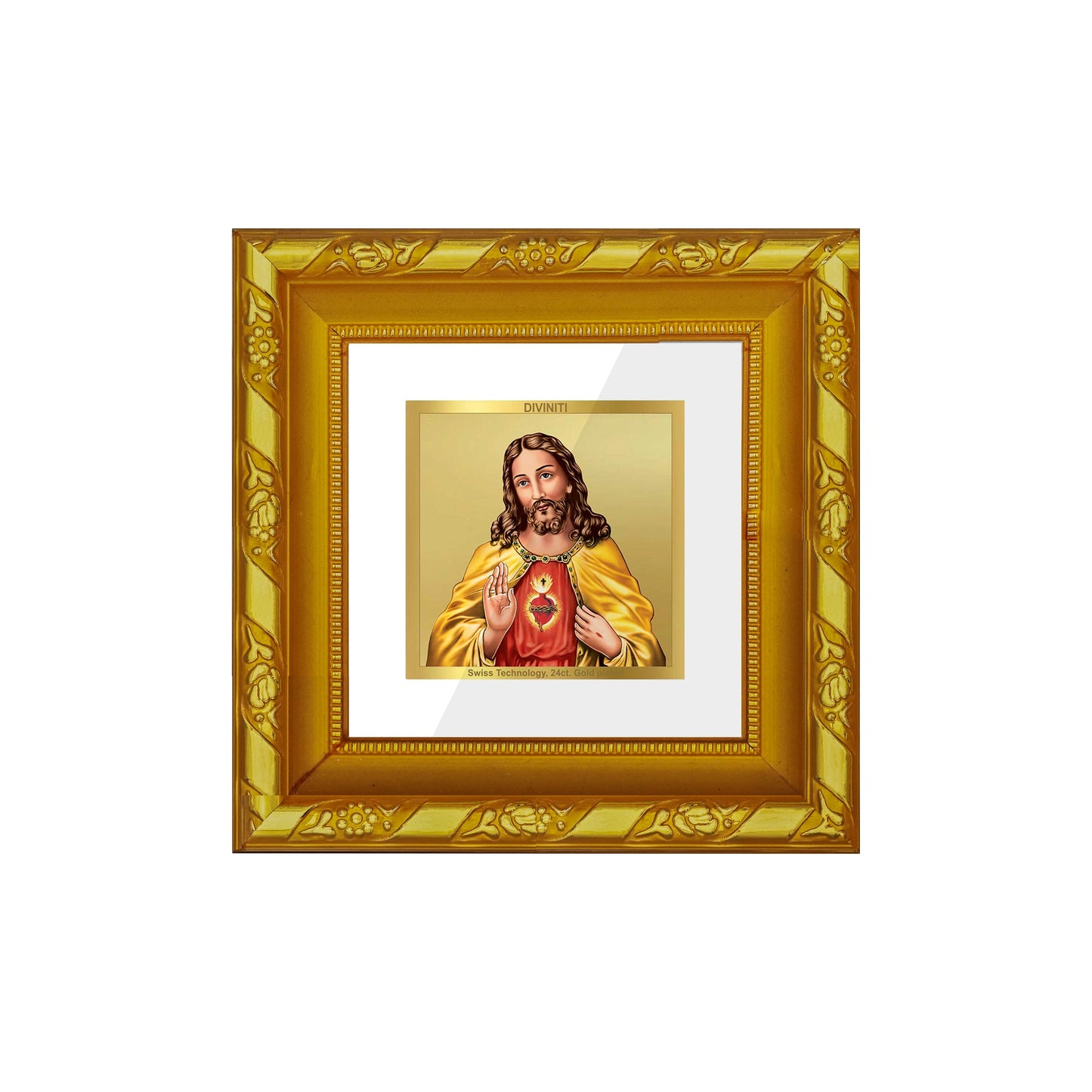 DIVINITI 24K Gold Plated Jesus Christ Photo Frame For Home Decor, Tabletop, Gift (10.8 X 10.8 CM)