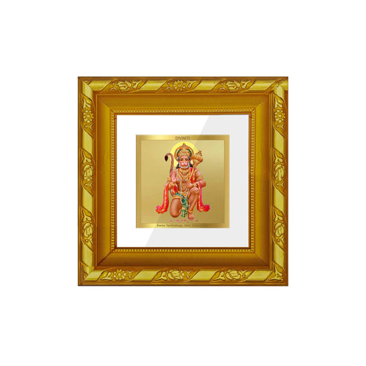 DIVINITI 24K Gold Plated Lord Hanuman Photo Frame For Home Decor, Puja, Festival Gift (10.8 X 10.8 CM)