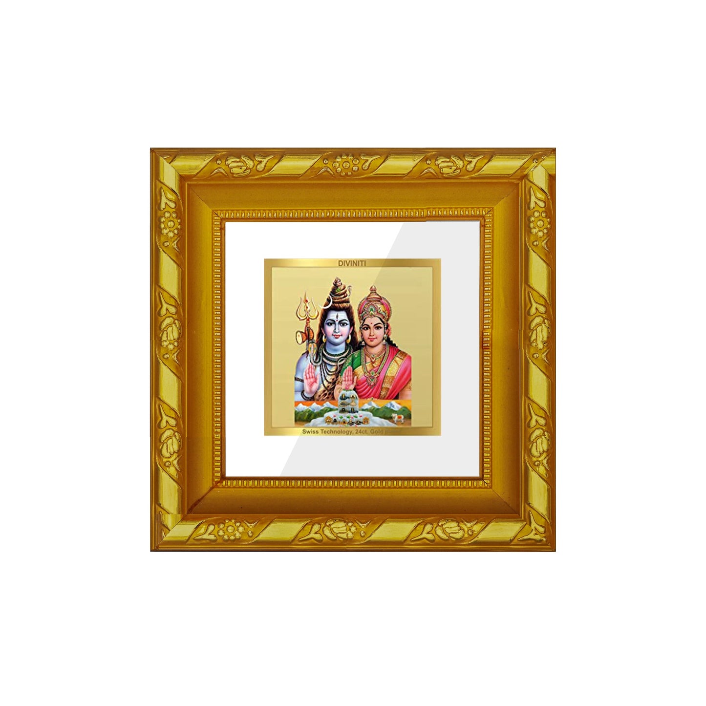 DIVINITI 24K Gold Plated Shiv Parvati Photo Frame For Home Decor, Living Room, Gift, Puja (10.8 X 10.8 CM)