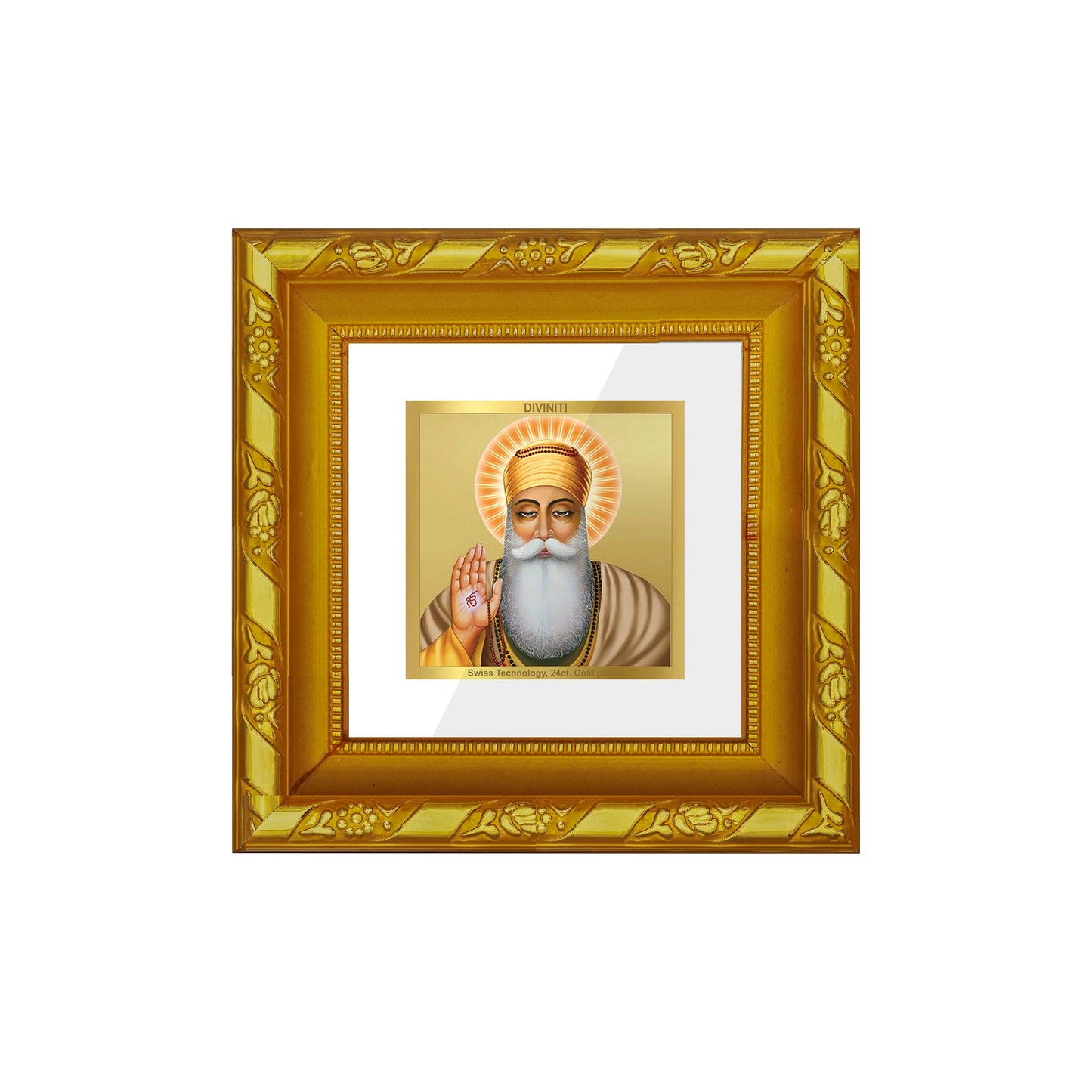 DIVINITI 24K Gold Plated Guru Nanak Photo Frame For Living Room, TableTop, Prayer, Gift (10.8 X 10.8 CM)