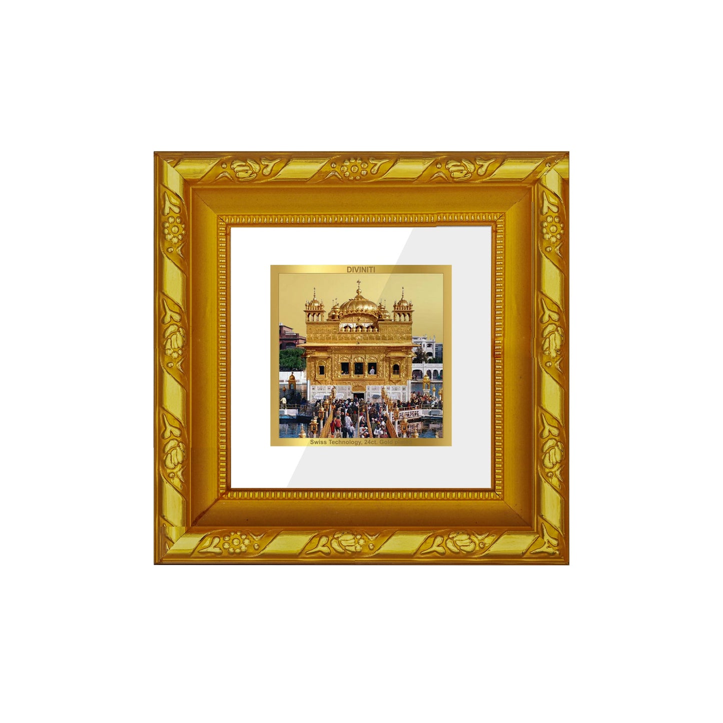 DIVINITI 24K Gold Plated Golden Temple Photo Frame For Home Decor Showpiece, Festive Gift (10.8 X 10.8 CM)