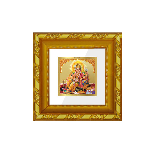 DIVINITI 24K Gold Plated Lord Ganesha Photo Frame For Home Decor, Festive Gift, Puja (10.8 X 10.8 CM)