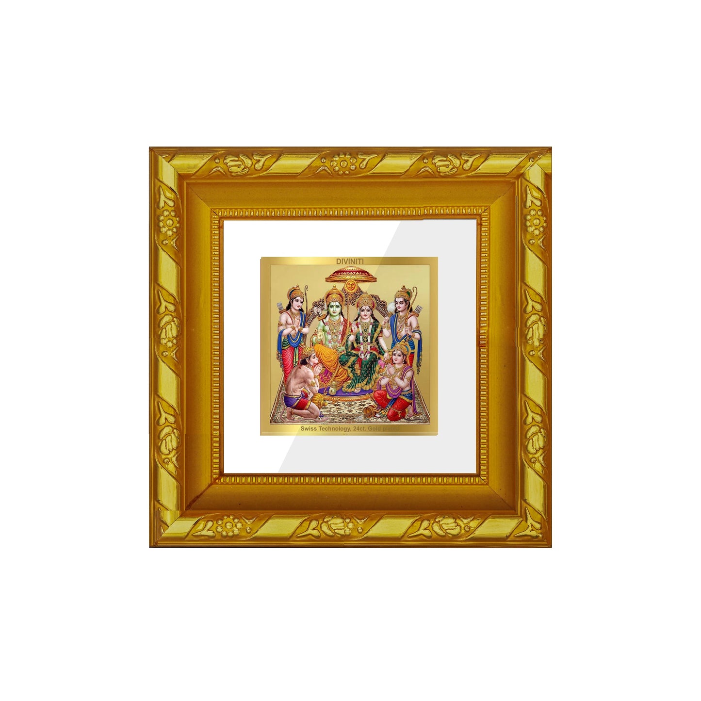 DIVINITI 24K Gold Plated Ram Darbar Photo Frame For Home Decor Showpiece, Festival, Puja (10.8 X 10.8 CM)