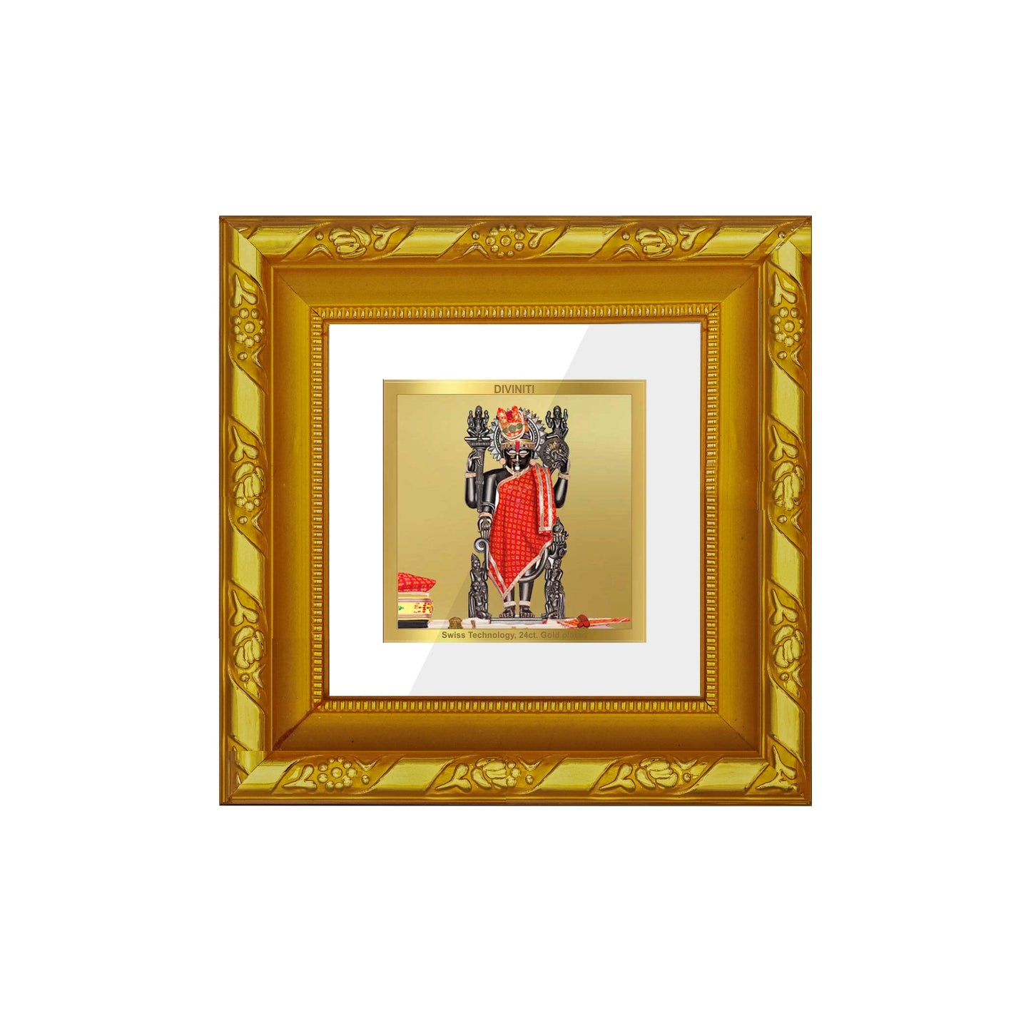 DIVINITI 24K Gold Plated Dwarkadhish Religious Photo Frame For Home Decor, Puja (10.8 X 10.8 CM)