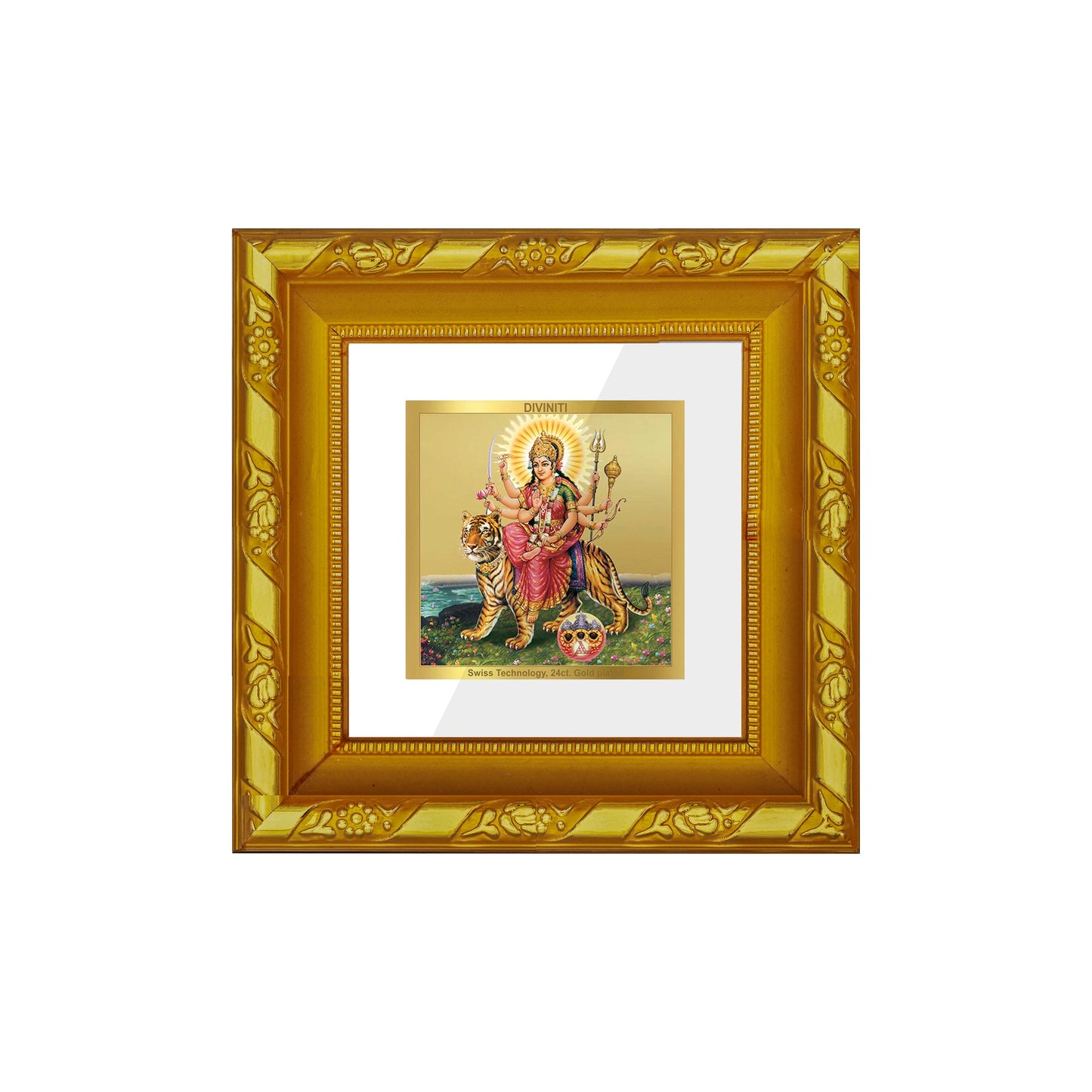 Diviniti Durga Gold Plated Wall Photo Frame, Table Decor| DG Frame 103 Size 1A and 24K Gold Plated Foil (10.8 CM X 10.8 CM)