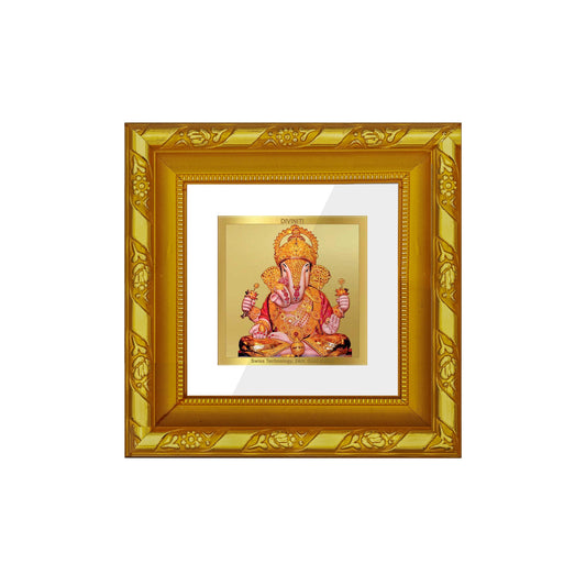 DIVINITI 24K Gold Plated Dagdu Ganesh Photo Frame For Home Decor, Puja, Festival Gift (10.8 X 10.8 CM)