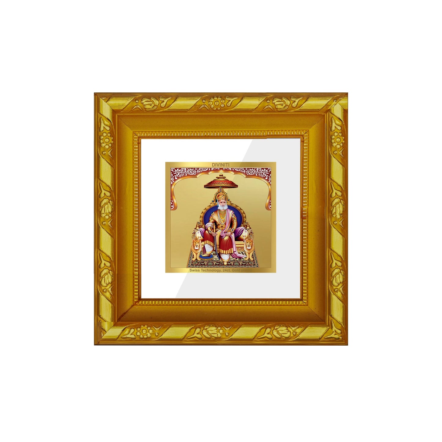 DIVINITI 24K Gold Plated Agrasen Maharaj Photo Frame For Living Room, TableTop, Gift (10.8 X 10.8 CM)