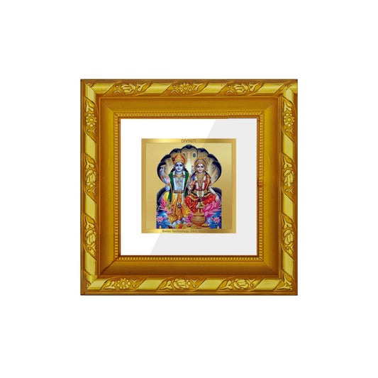 DIVINITI 24K Gold Plated Vishnu Laxmi Photo Frame For Home Decor, Puja, Festival (10.8 X 10.8 CM)