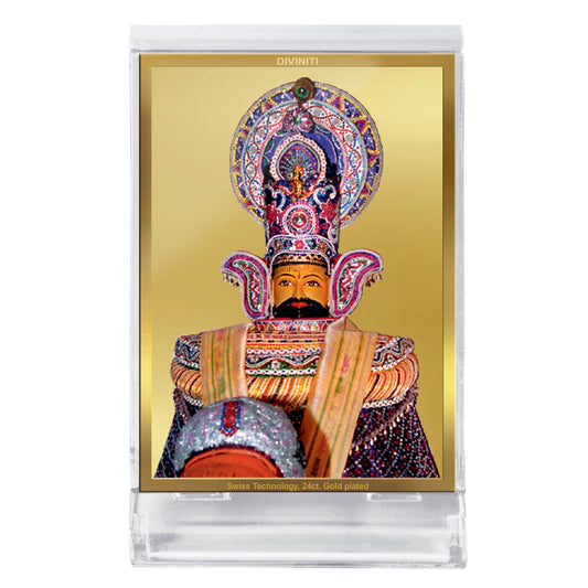 Diviniti 24K Gold Plated Khatu Shyam Frame For Car Dashboard, Home Decor, Table Top, Gift (11 x 6.8 CM)