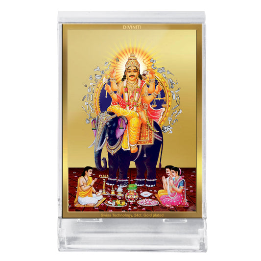 Diviniti 24K Gold Plated Vishwakarma Ji Frame For Car Dashboard, Home Decor, Puja, Gift (11 x 6.8 CM)