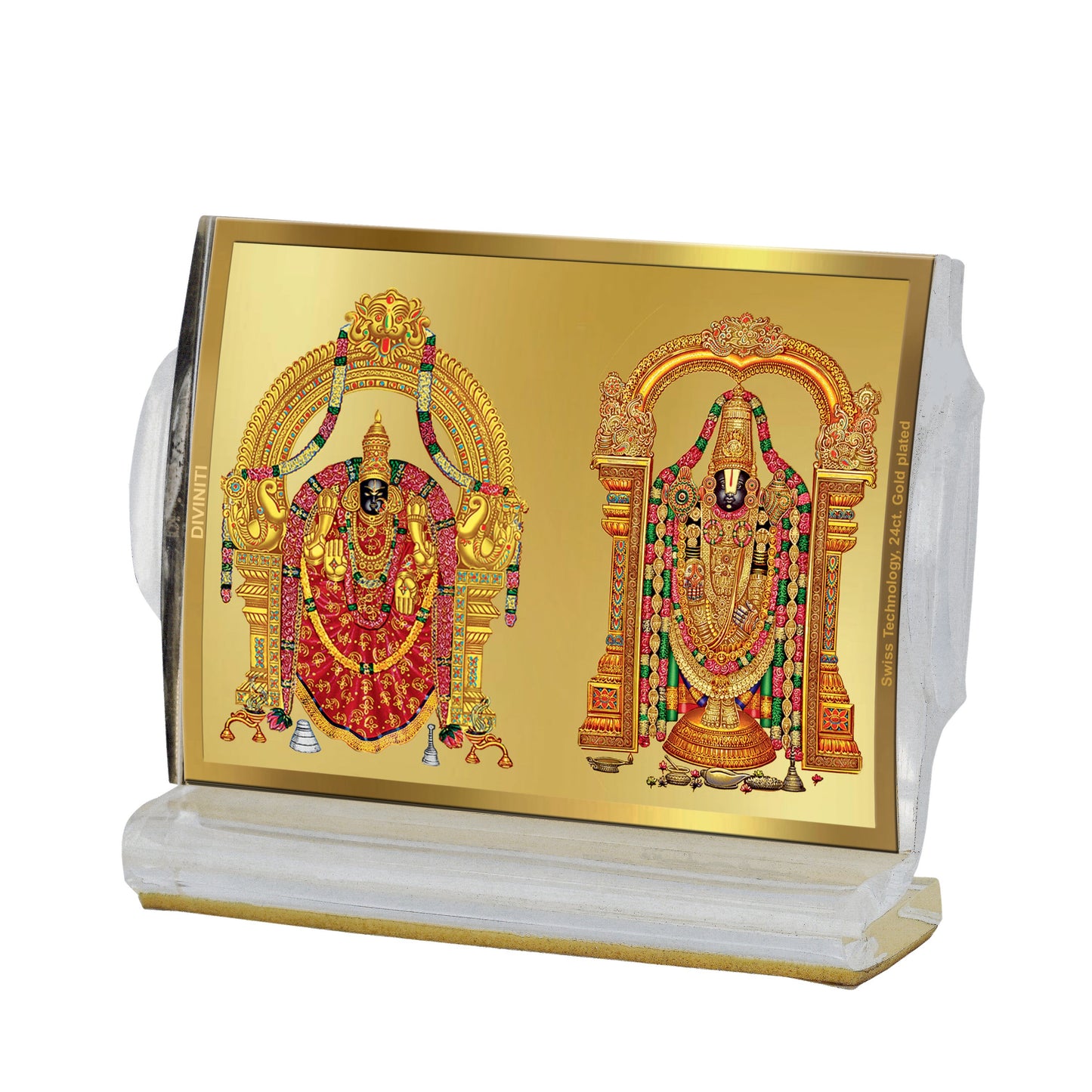 Diviniti 24K Gold Plated Padmavathi Balaji Frame For Car Dashboard, Home Decor, Puja (11 x 6.8 CM)