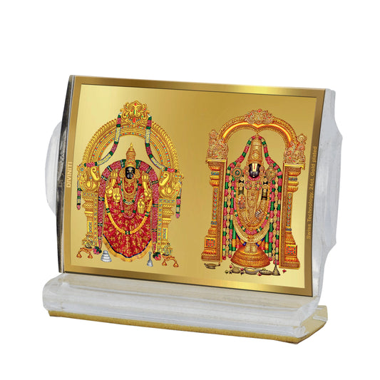 Diviniti 24K Gold Plated Padmavathi Balaji Frame For Car Dashboard, Home Decor, Puja (11 x 6.8 CM)