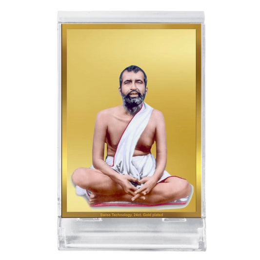 Diviniti 24K Gold Plated Ramakrishna Frame For Car Dashboard, Home Decor, Festival Gift (11 x 6.8 CM)