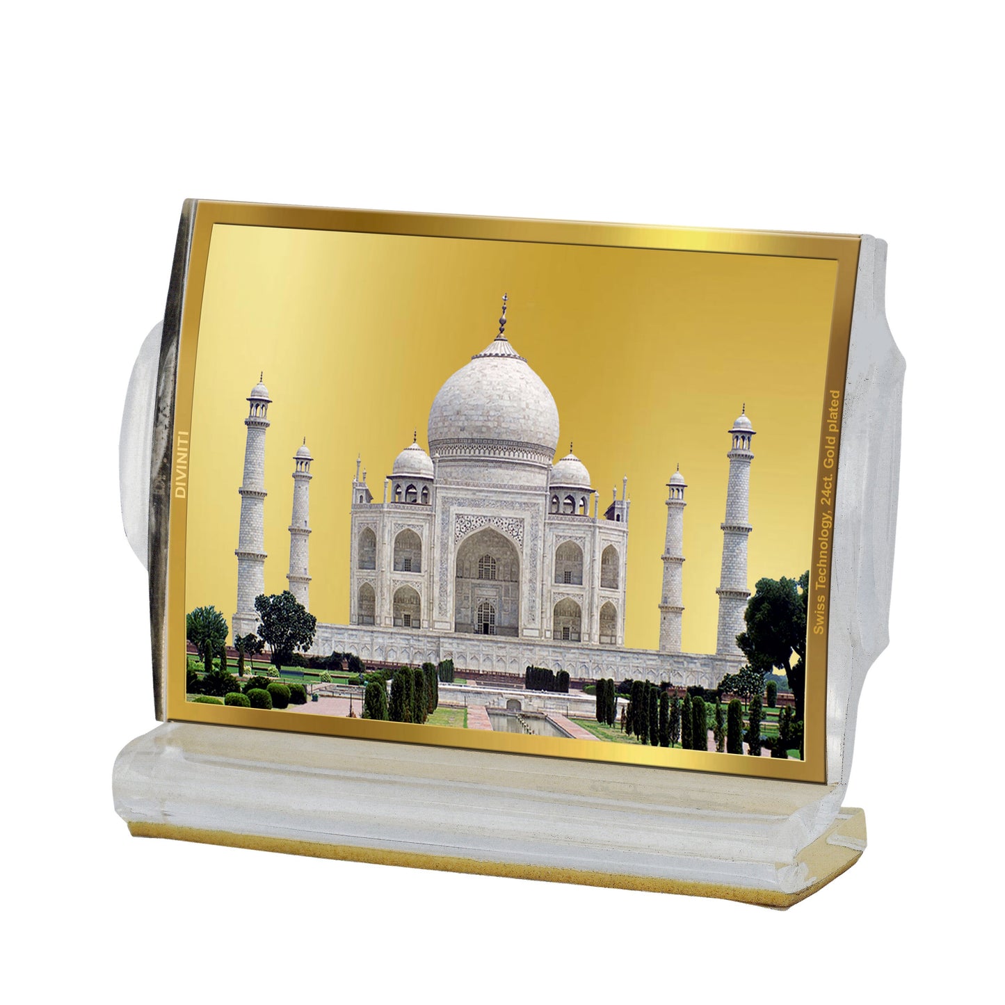 DIVINITI 24K Gold Plated Taj Mahal Photo Frame For Home Decor, Car Dashboard, Table, Gift (11 X 6.8 CM)