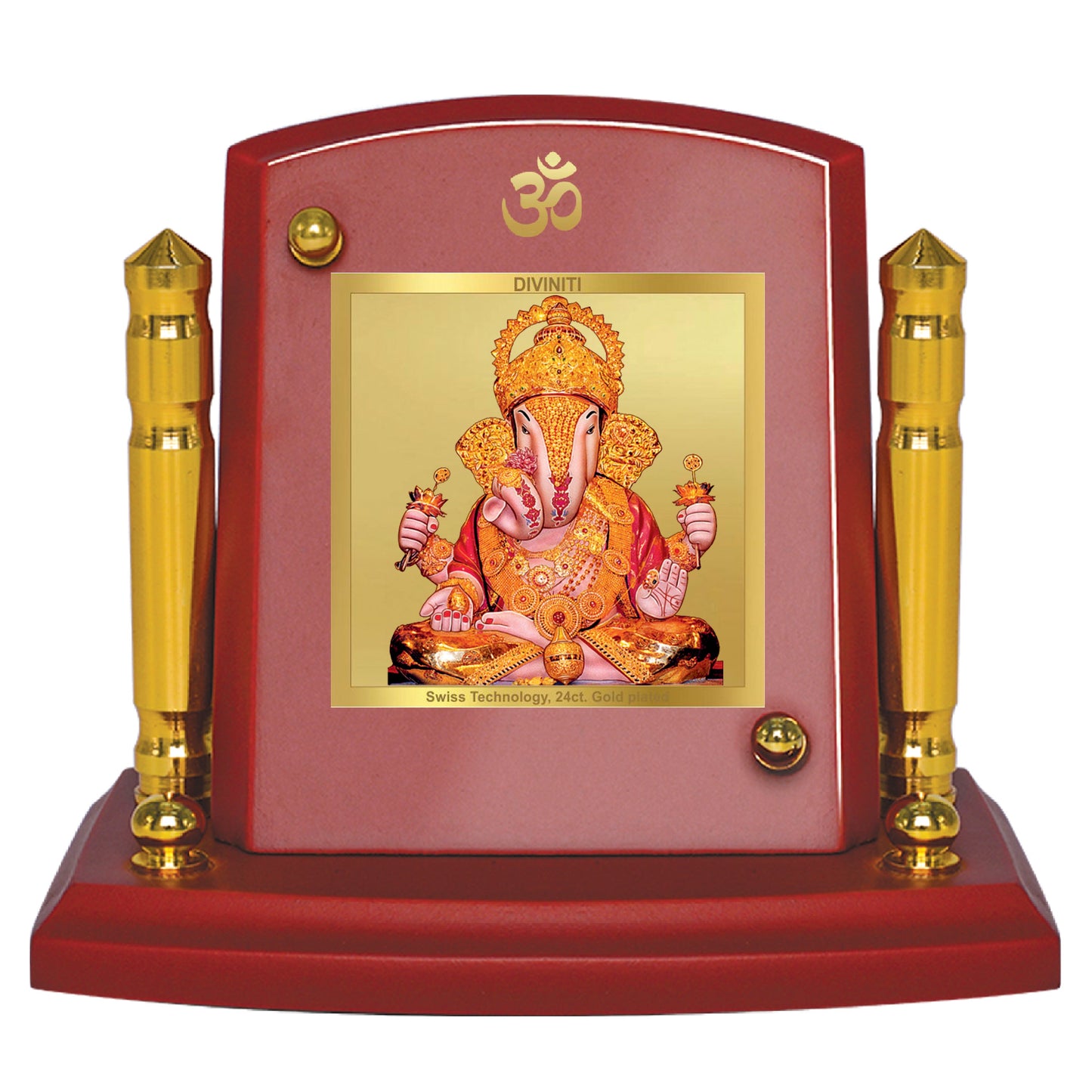 Diviniti 24K Gold Plated Dagdu Ganesha For Car Dashboard, Home Decor Showpiece, Gift (7 x 9 CM)