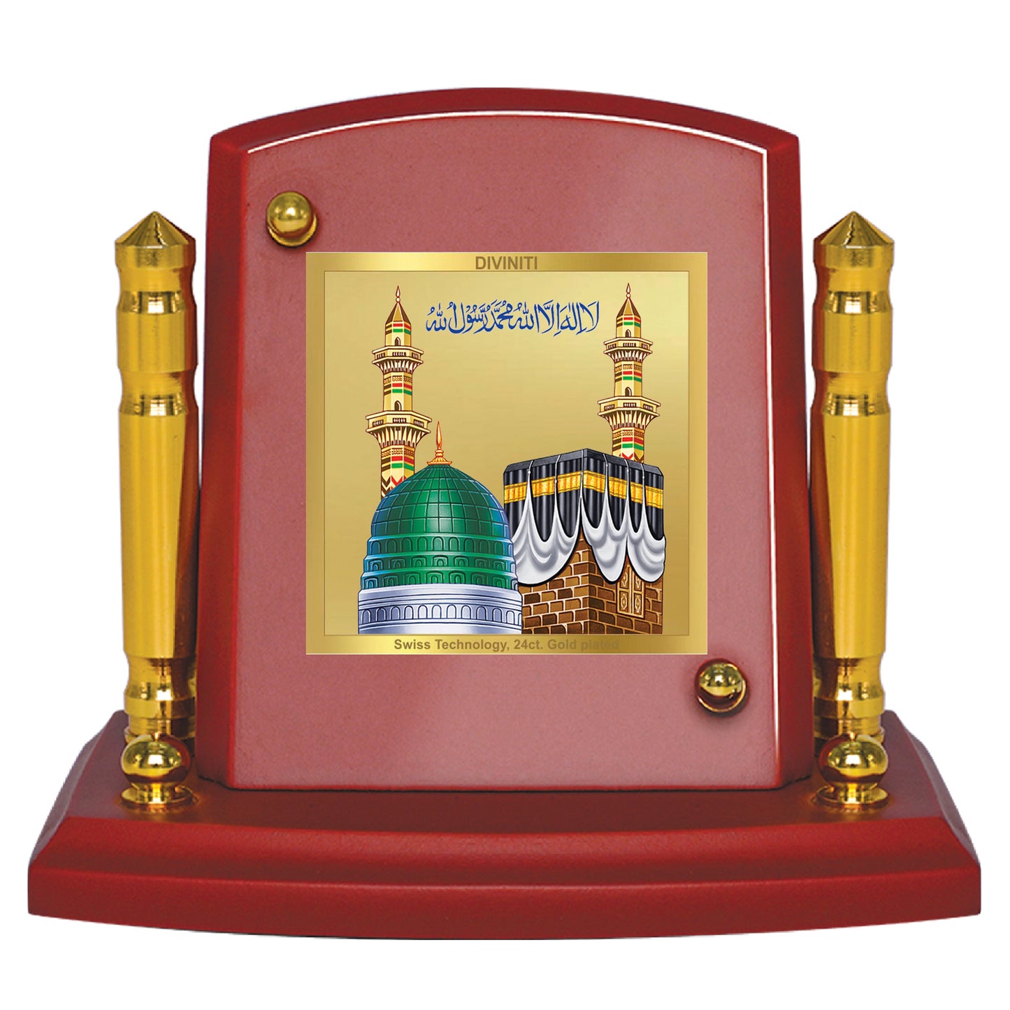 Diviniti 24K Gold Plated Mecca Madina For Car Dashboard, Home Decor, Festival Gift (7 x 9 CM)