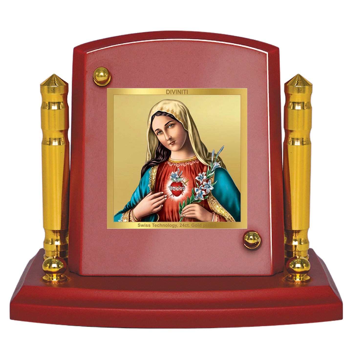 Diviniti 24K Gold Plated Mother Mary For Car Dashboard, Home Decor, Festival Gift (7 x 9 CM)