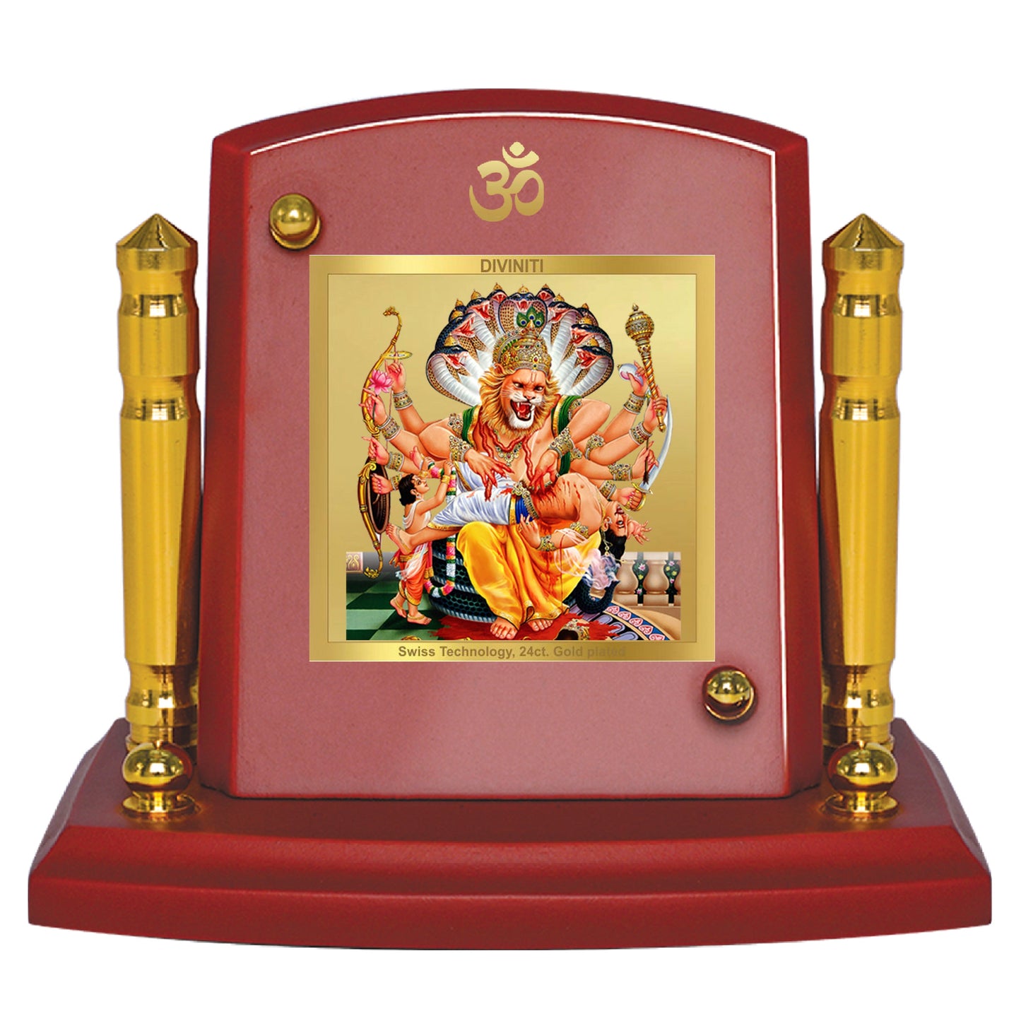 Diviniti 24K Gold Plated Narsimha For Car Dashboard, Home Decor, Puja & Festival Gift (7 x 9 CM)