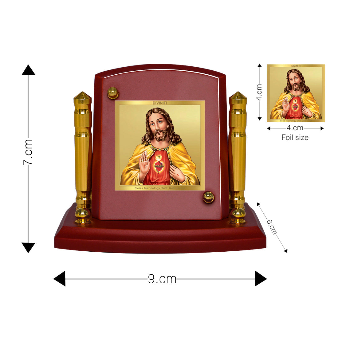 Diviniti 24K Gold Plated Jesus Christ For Car Dashboard, Home Decor, Table, Festival Gift (7 x 9 CM)