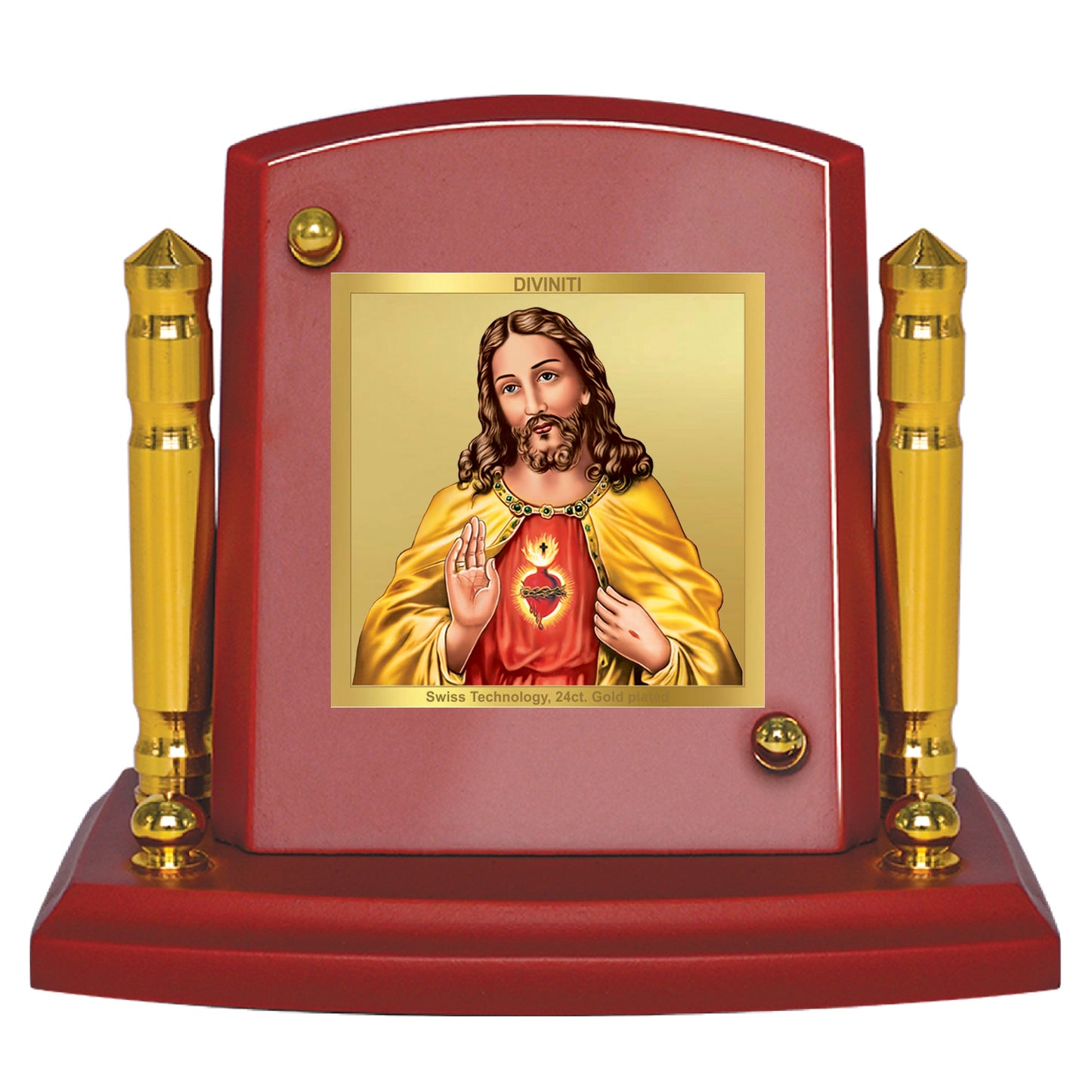 Diviniti 24K Gold Plated Jesus Christ For Car Dashboard, Home Decor, Table, Festival Gift (7 x 9 CM)