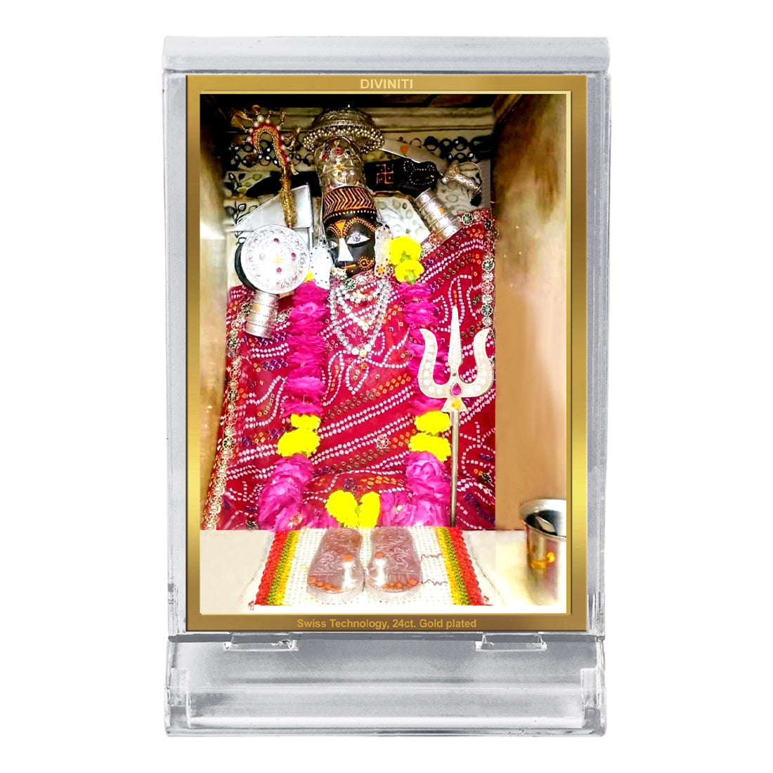 Diviniti 24K Gold Plated Oriya Mata Frame For Car Dashboard, Home Decor, Table Top, Puja, Gift (11 x 6.8 CM)