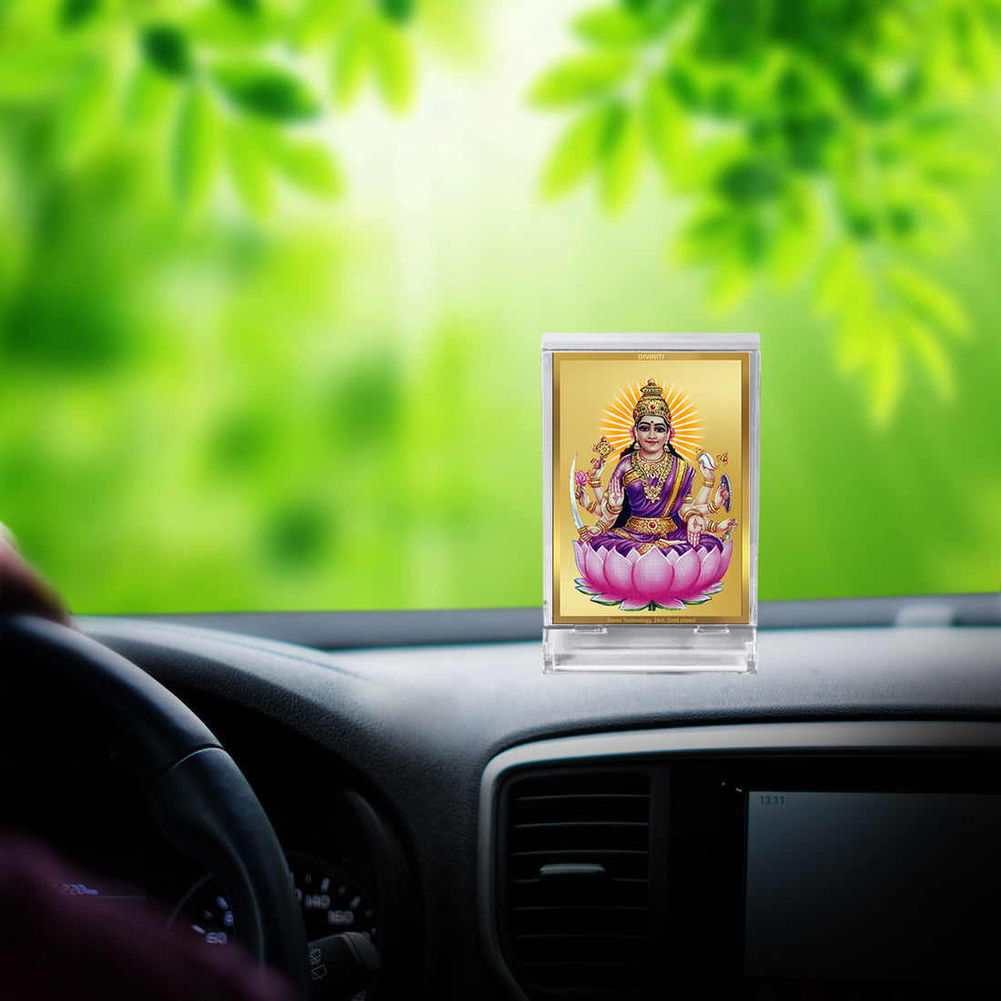 Diviniti 24K Gold Plated Vijaya Lakshmi Frame For Car Dashboard, Home Decor, Puja Room (11 x 6.8 CM)