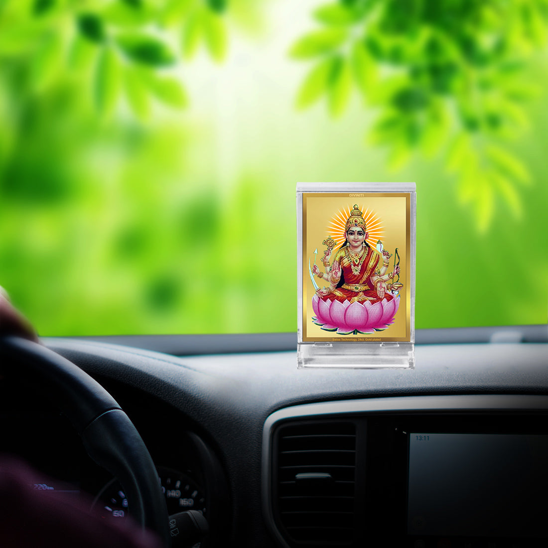 Diviniti 24K Gold Plated Veer Lakshmi Frame For Car Dashboard, Home Decor, Puja Room (11 x 6.8 CM)