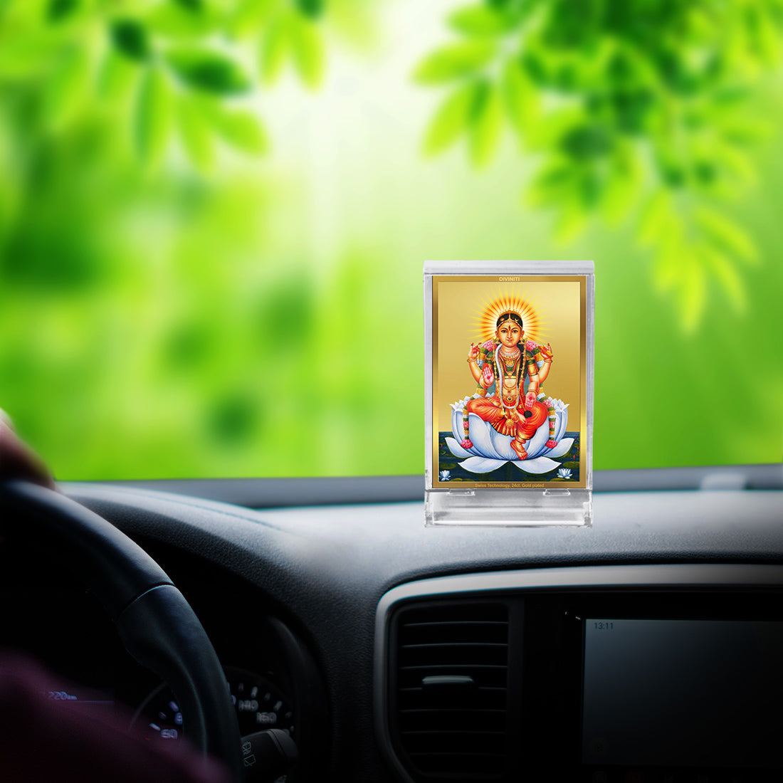 Diviniti 24K Gold Plated Tripura Devi Frame For Car Dashboard, Home Decor, Table Top, Puja, Gift (11 x 6.8 CM)