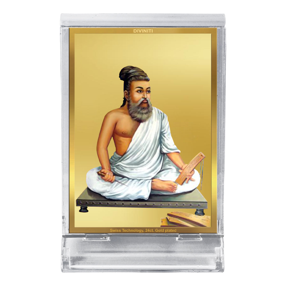 Diviniti 24K Gold Plated Thiruvalluvar Frame For Car Dashboard, Home Decor, Table Top, Prayer (11 x 6.8 CM)