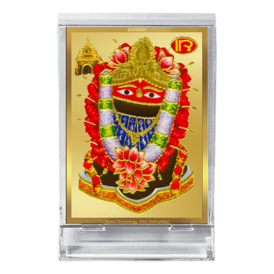 Diviniti 24K Gold Plated Tarini Devi Frame For Car Dashboard, Home Decor, Table, Puja (11 x 6.8 CM)