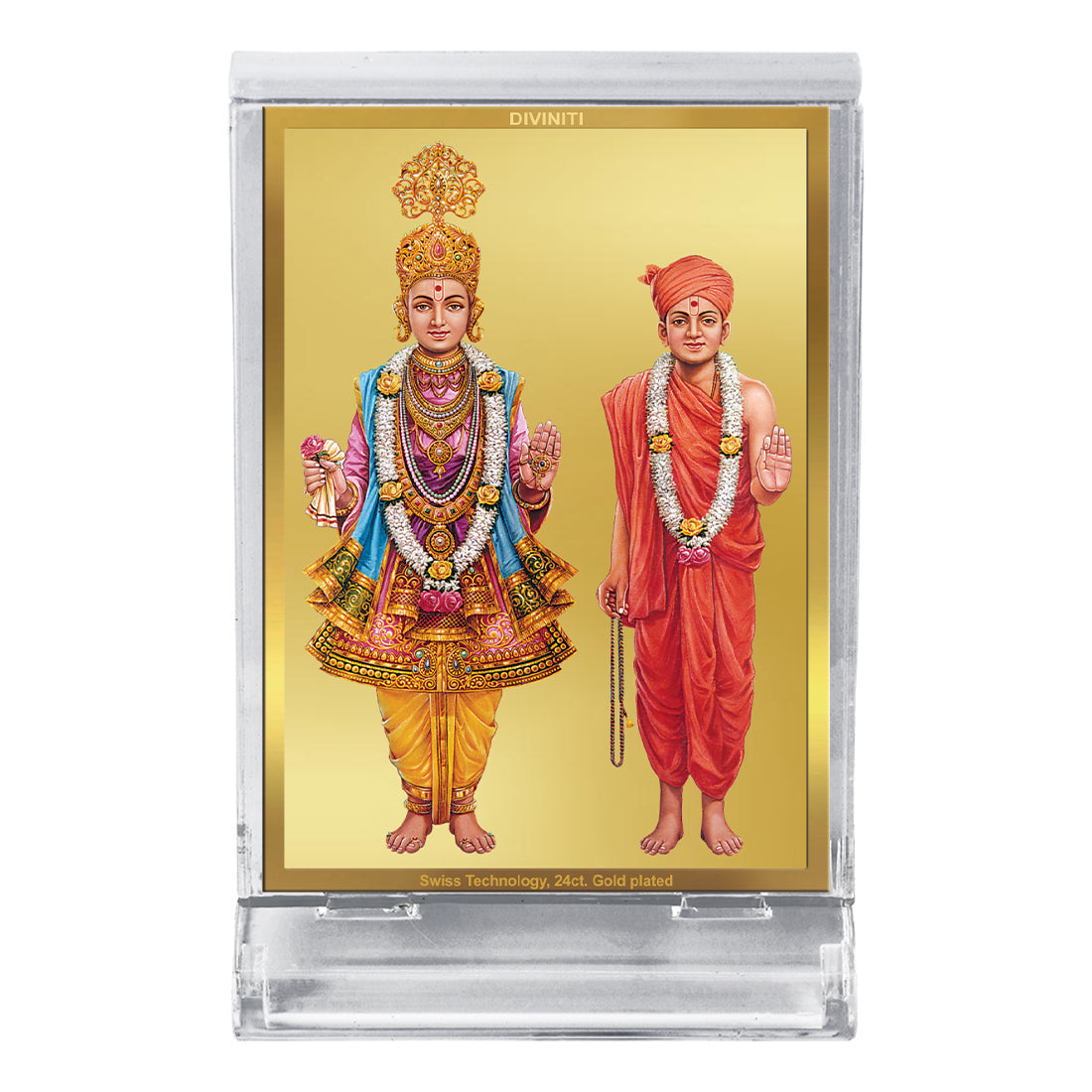 Diviniti 24K Gold Plated Swami Narayan Frame For Car Dashboard, Home Decor, Table (11 x 6.8 CM)