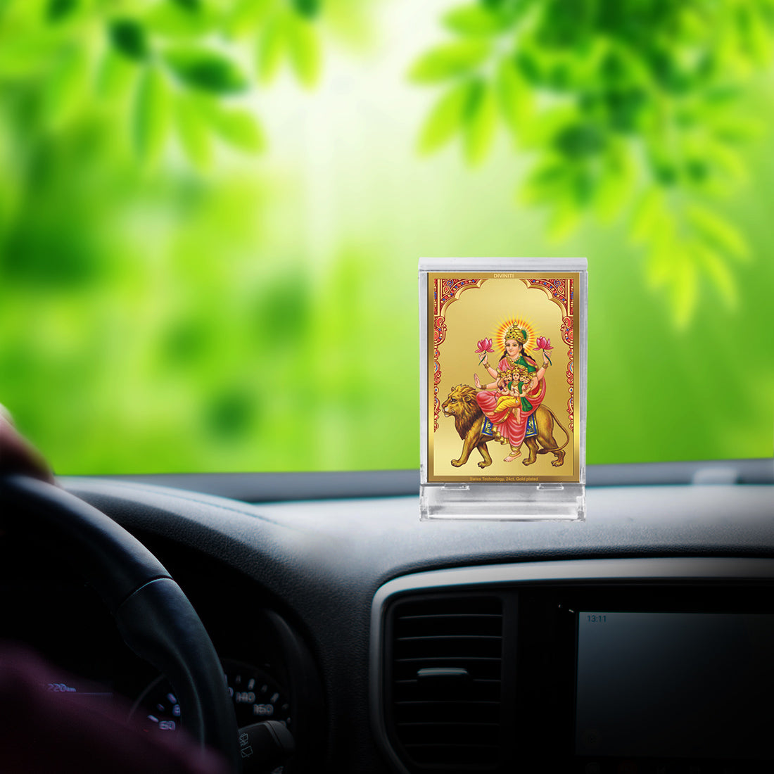 Diviniti 24K Gold Plated Skandamata Frame For Car Dashboard, Home Decor, Puja Room (11 x 6.8 CM)