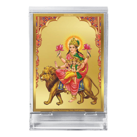 Diviniti 24K Gold Plated Skandamata Frame For Car Dashboard, Home Decor, Puja Room (11 x 6.8 CM)