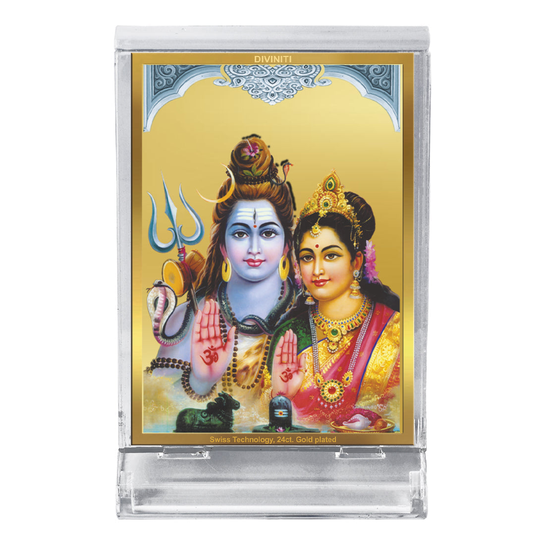 Diviniti 24K Gold Plated Shiva Parvati Frame For Car Dashboard, Home Decor, Table, Puja Room (11 x 6.8 CM)