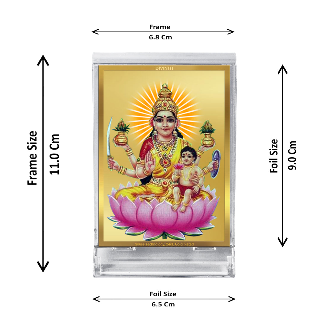 Diviniti 24K Gold Plated Santana Lakshmi Frame For Car Dashboard, Home Decor, Puja Room (11 x 6.8 CM)