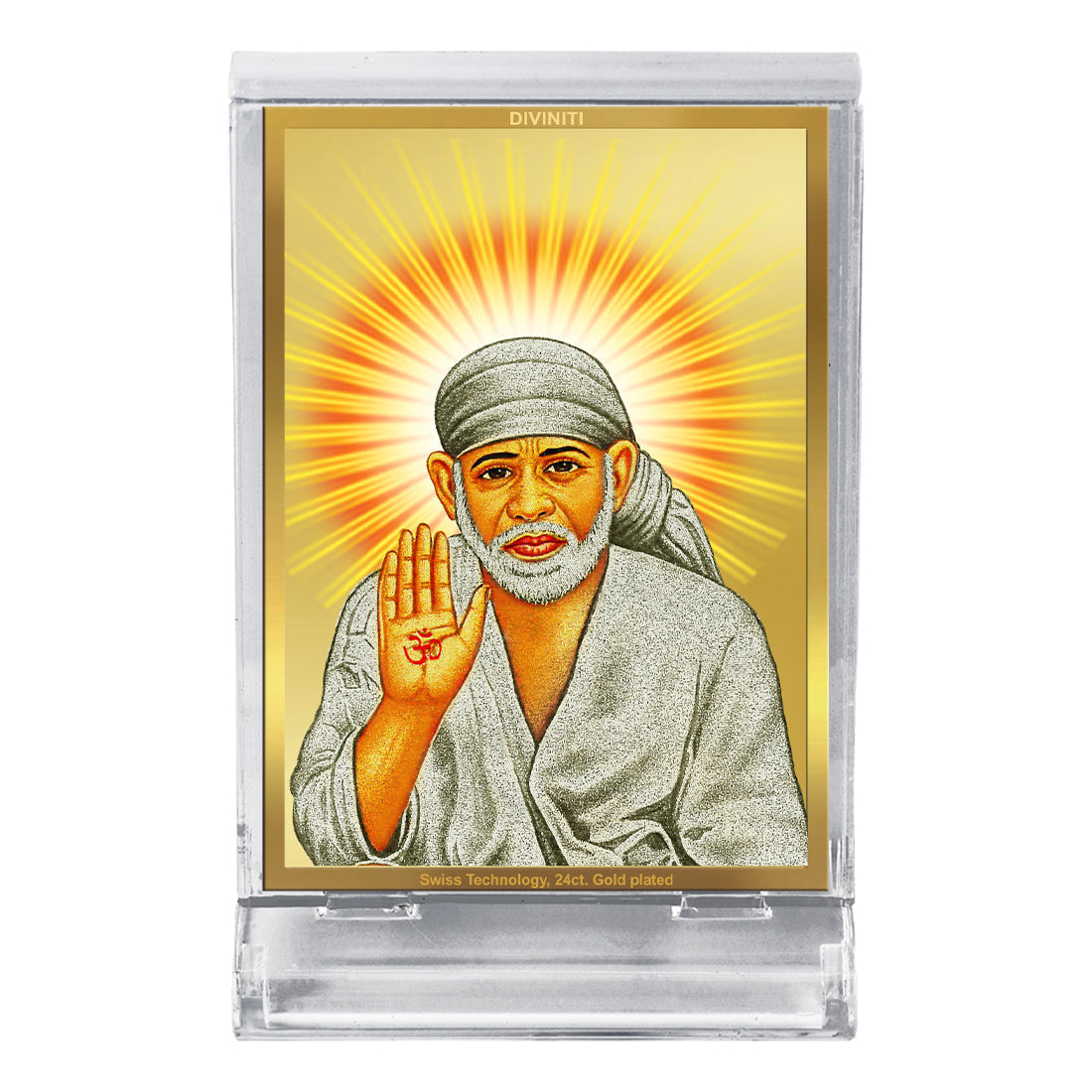 Diviniti 24K Gold Plated Sai Baba Frame For Car Dashboard & Home Decor Showpiece (11 x 6.8 CM)