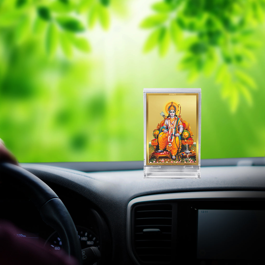 Diviniti 24K Gold Plated God Ram Frame For Car Dashboard, Home Decor, Table, Puja (11 x 6.8 CM)