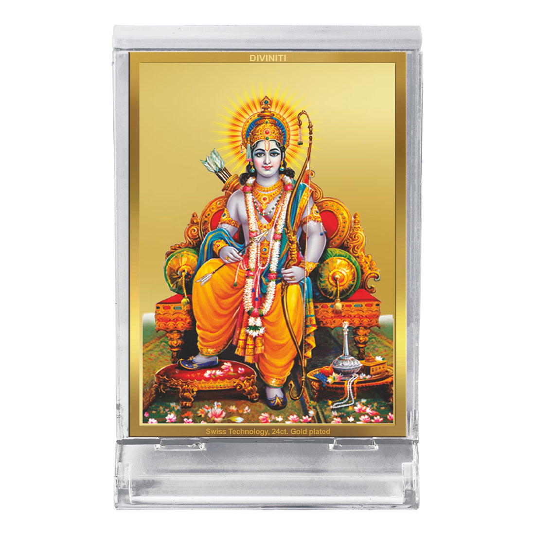 Diviniti 24K Gold Plated God Ram Frame For Car Dashboard, Home Decor, Table, Puja (11 x 6.8 CM)