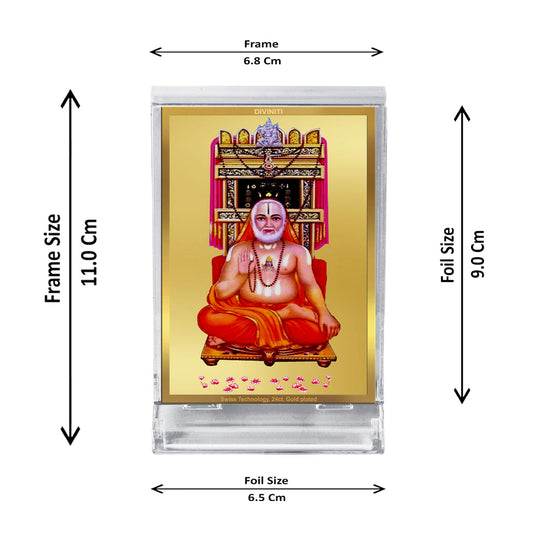 Diviniti 24K Gold Plated Raghavendra Swamy Frame For Car Dashboard, Home Decor, Table Top (11 x 6.8 CM)