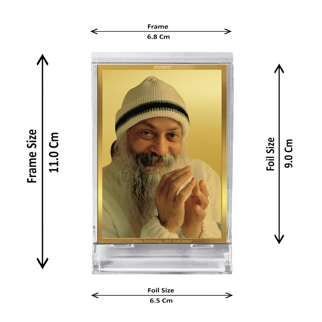 Diviniti 24K Gold Plated Osho Rajneesh Frame For Car Dashboard, Home Decor, Gift (11 x 6.8 CM)